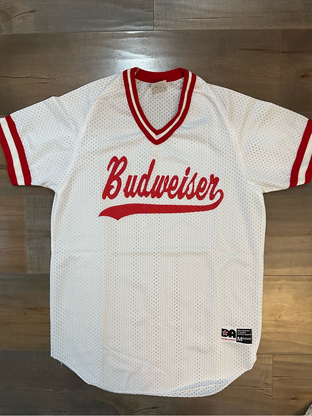 Vintage Budweiser Don Alleson White and Red Mesh Baseball-Style Jersey